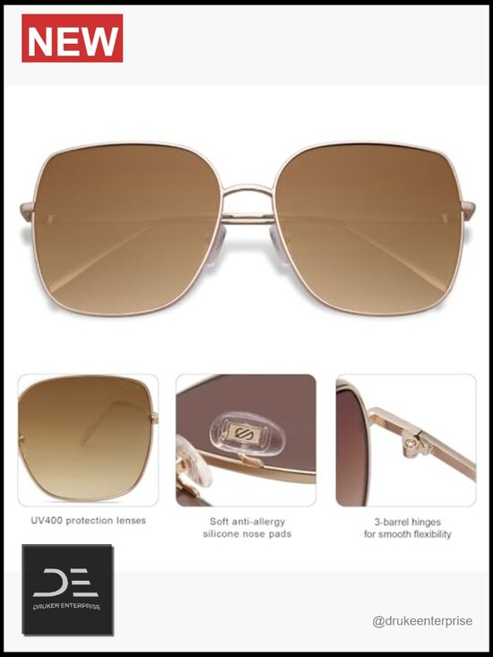 Oversized Square Metal Frame Sunglasses with UV400 Protection main image 7